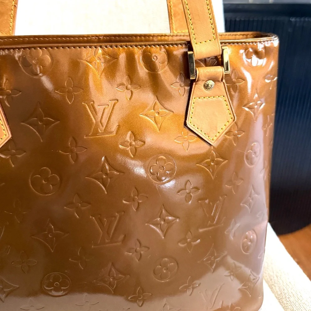 Authentic Louis Vuitton Vernis Houston tote bag bronze gold color small